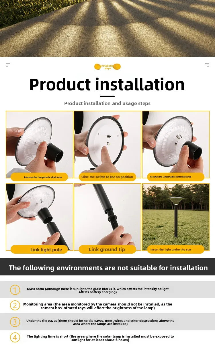 Luz Solar para Jardim, Iluminação Paisagística, Lâmpada Decorativa à Prova d'Água para Caminhos e Quintais