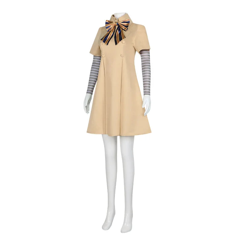 Fantasia megan para meninas, vestido de boneca amarelo com cinto de laço, boneca de terror, roupa de cosplay de halloween, vestido de festa chique