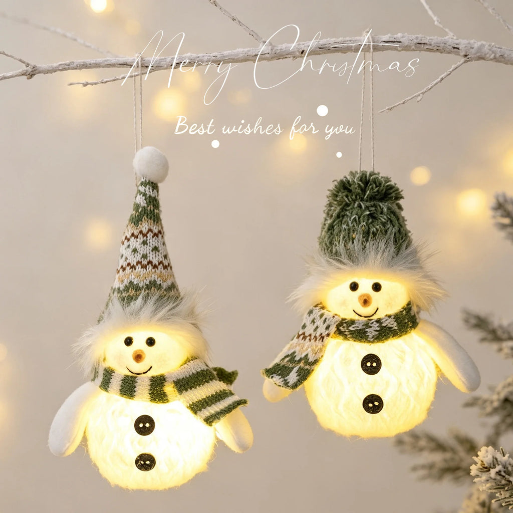 Boneco de neve de pelúcia com luzes de Natal, decoração de mesa de Natal, para uso interno, artigos para festas de Natal, presente.