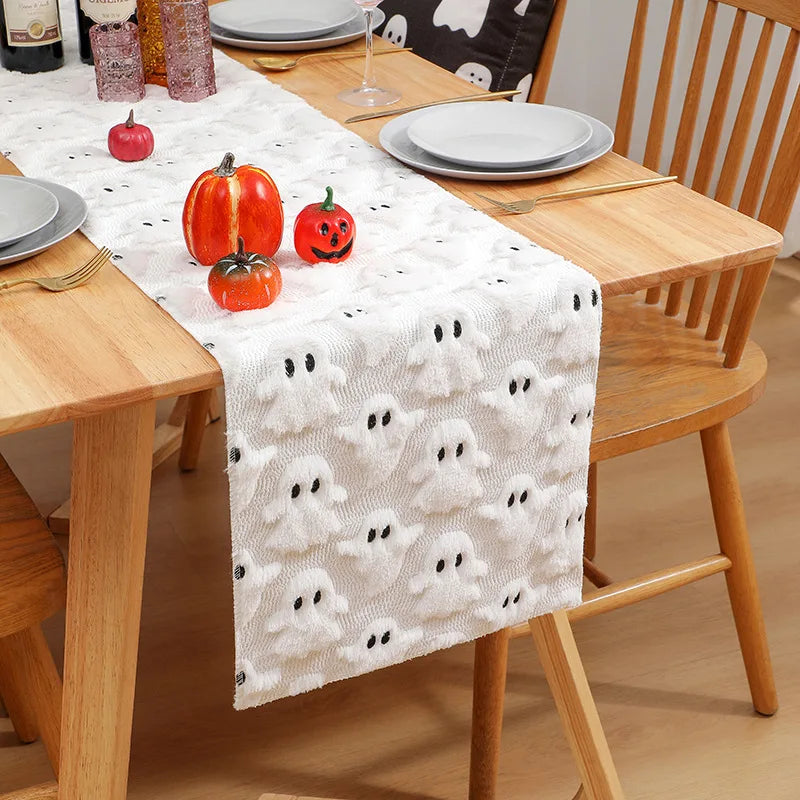 Corredor de mesa de halloween, decorações de fantasmas de abóbora de outono, decorações de festa e jantar, outono, ação de graças, mesa de jantar, decoração de colheita