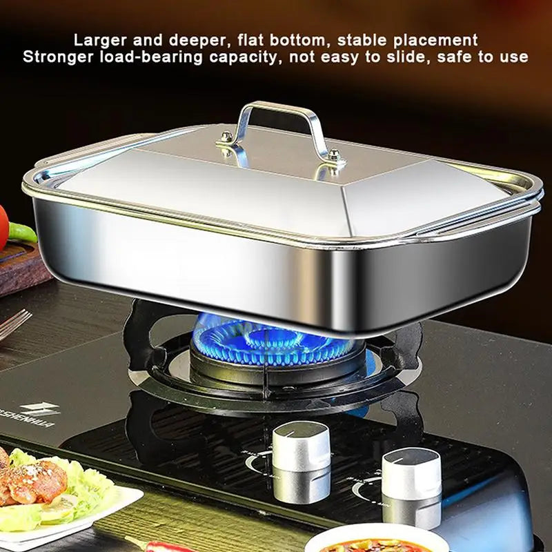 Assadeira Profunda de Aço Inoxidável, Bandeja de Cozimento com Tampa, Panela Resistente ao Calor para Forno, Ideal para Grelhar e Cozinhar Diariamente
