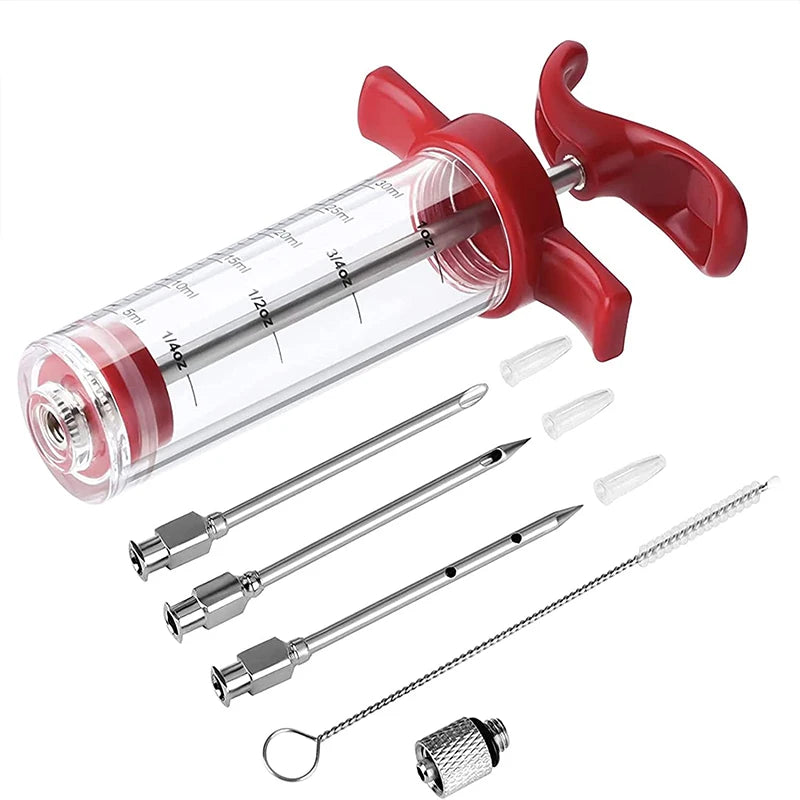 Kit Injetor de Carne para Churrasco: Seringa Injetora de Carne com 3 Agulhas para Marinada para Saborização