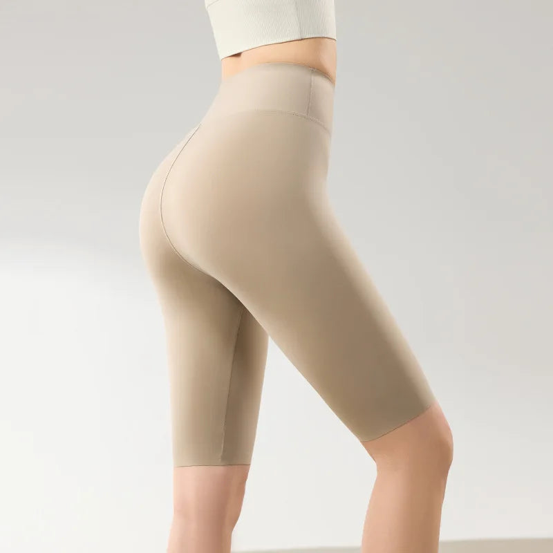 BIVIGAOS Summer Thin Sunscreen Sharkskin Cycling Shorts Women's Multi-Color Stretchy Tight Slim Fitness Knee-Length Shorts