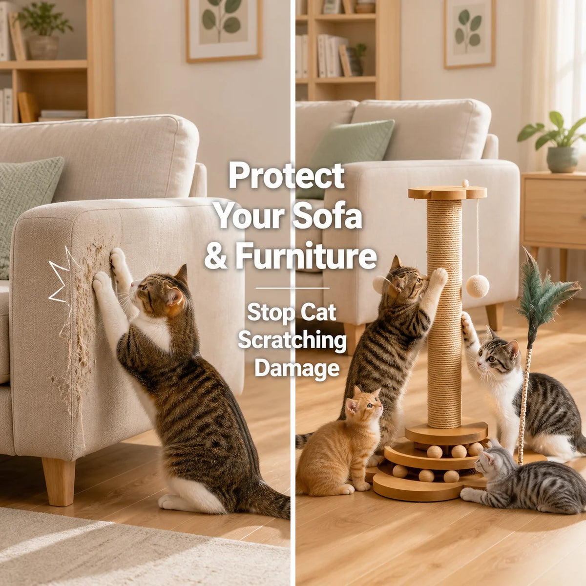 Arranhador de Sisal para Gatos com Estrutura de Escalada Integrada, Almofada de Arranhar Durável e Não Desgastável, Brinquedo Interativo para Gatos de Interior