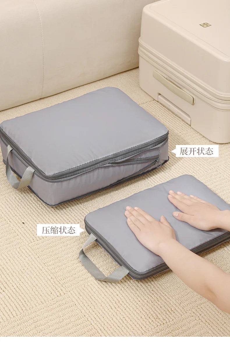 Conjunto de cubos de embalagem de viagem de 4 unidades – Organizadores de roupas de compressão para mala, sacos de armazenamento de bagagem à prova d'água e organizadores de gaveta