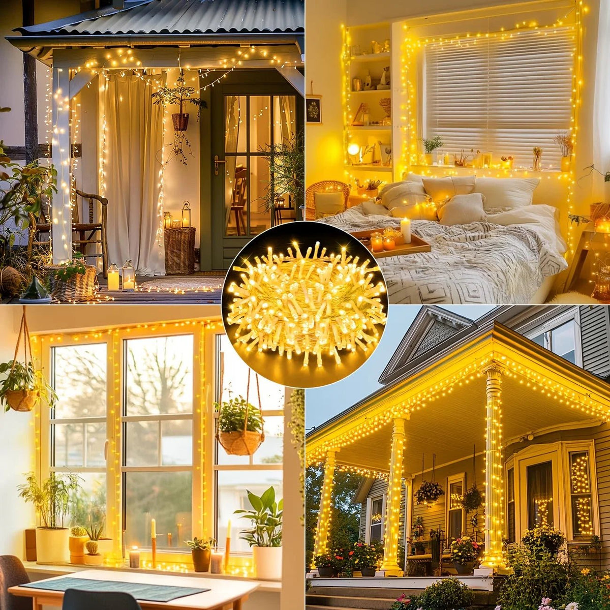 Cordão de Luzes de Natal com 8 Modos de Iluminação, Luzes de Jardim 5/10/20M, Lâmpada Decorativa Festiva para Interiores, Exteriores, Jardins e Casamentos