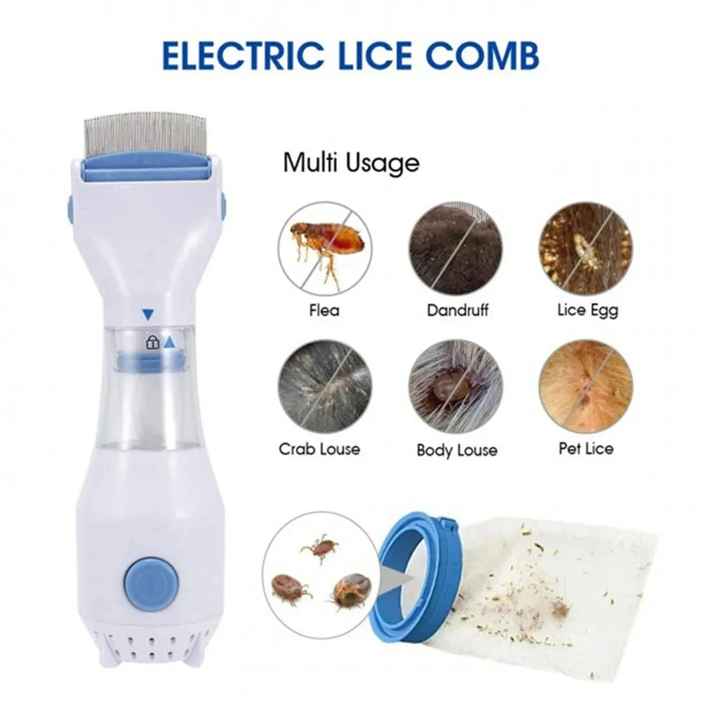 Escova Elétrica Multifuncional para Remoção de Piolhos e Pulgas em Animais de Estimação, Limpador de Pelos para Gatos e Cães