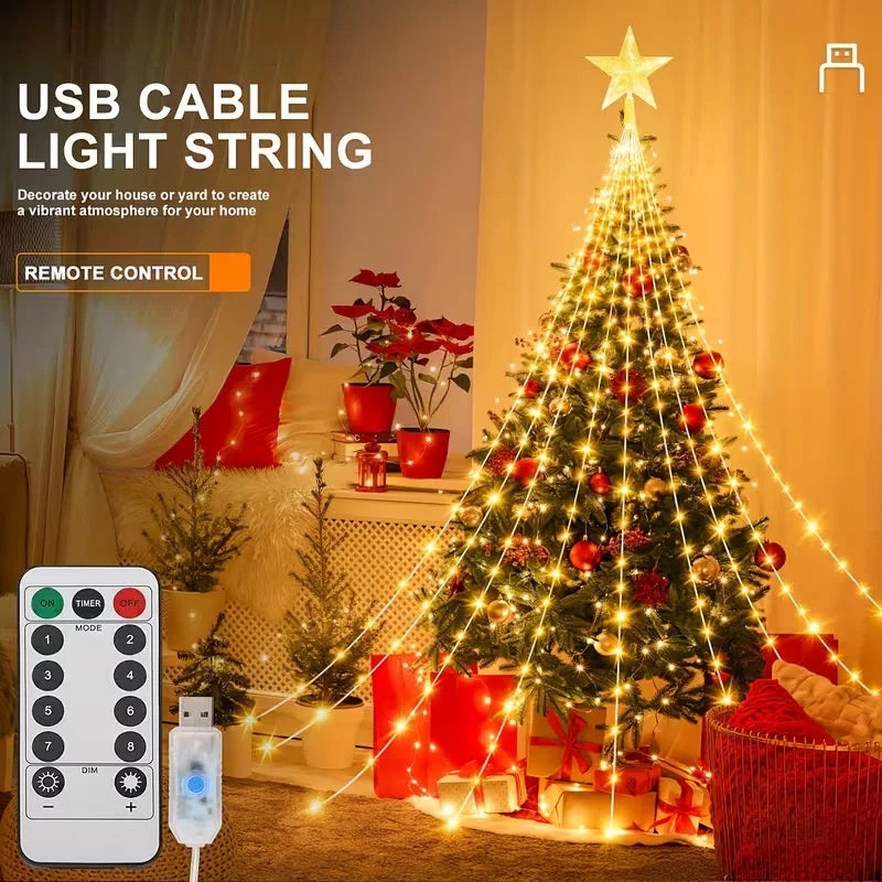 Luzes de Natal 203LED/282LED com 8 Modos, Luzes de Fada à Prova d'Água USB para Decorações de Interiores, Exteriores, Jardins, Casamentos e Festas