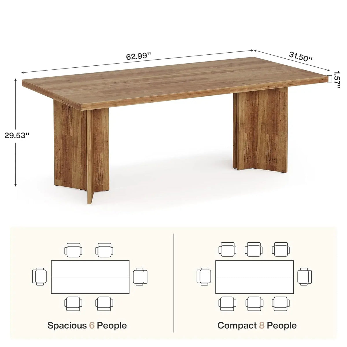 Mesa de Jantar Estilo Fazenda para 4 a 6 Pessoas, Mesa Retangular de Madeira de 63 Polegadas com Tampo Grande e Estrutura Robusta, Personalizada