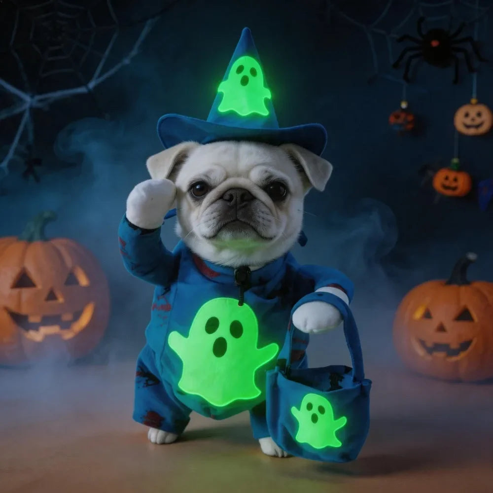 Roupas de Halloween para Cães, Fantasia Engraçada para Animais de Estimação com Fantasma Fluorescente, Vestido Fofo para Cães e Gatos, Conjunto de Roupas Festivas para Festa