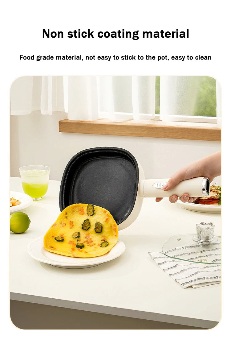 Panela Elétrica DMWD para Fritar, Mini Panela Doméstica Antiaderente para Bifes e Panquecas, Frigideira Elétrica Multifuncional 2 Potências 600W