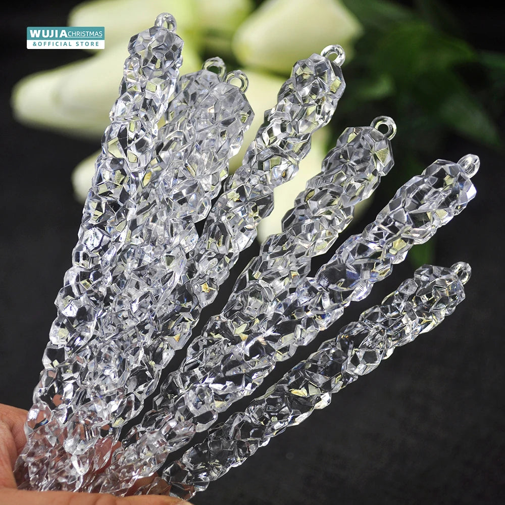 Simulação de Natal Icicles acrílicos, ornamento de Natal, gelo falso para festa de inverno, decoração de ano novo, 15cm, 6 peças