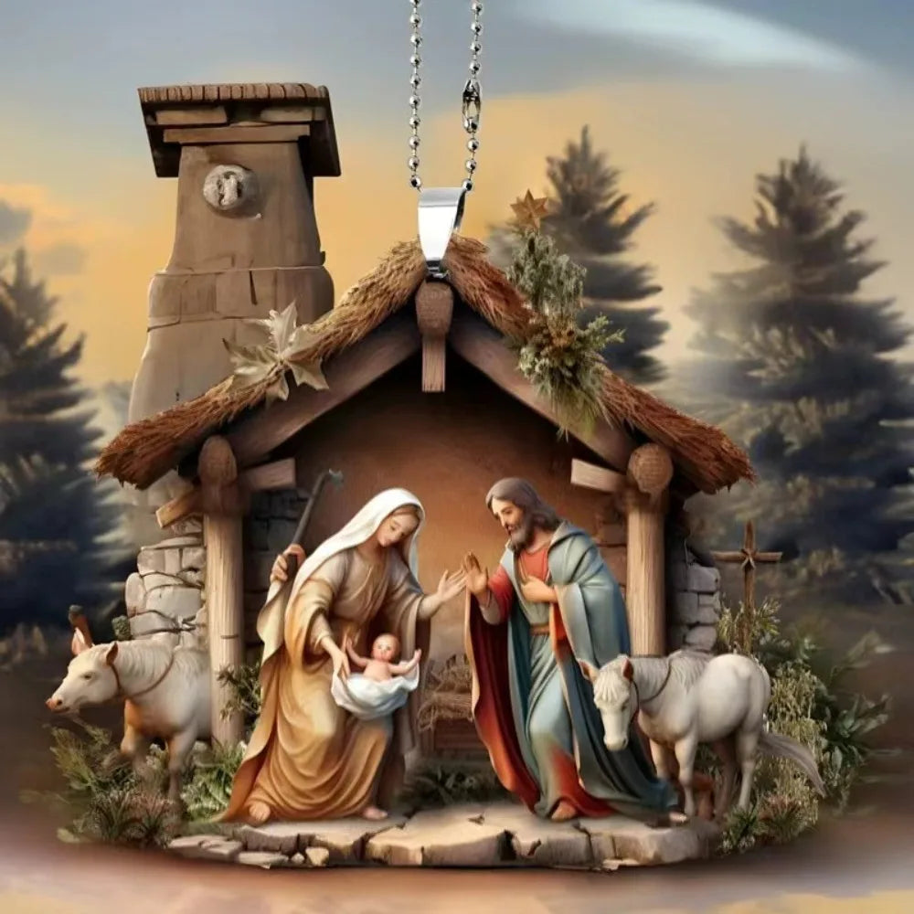 Presépio 2d acrílico presépio pingente multi cena dupla face 2d natal pendurado pingente presente criativo