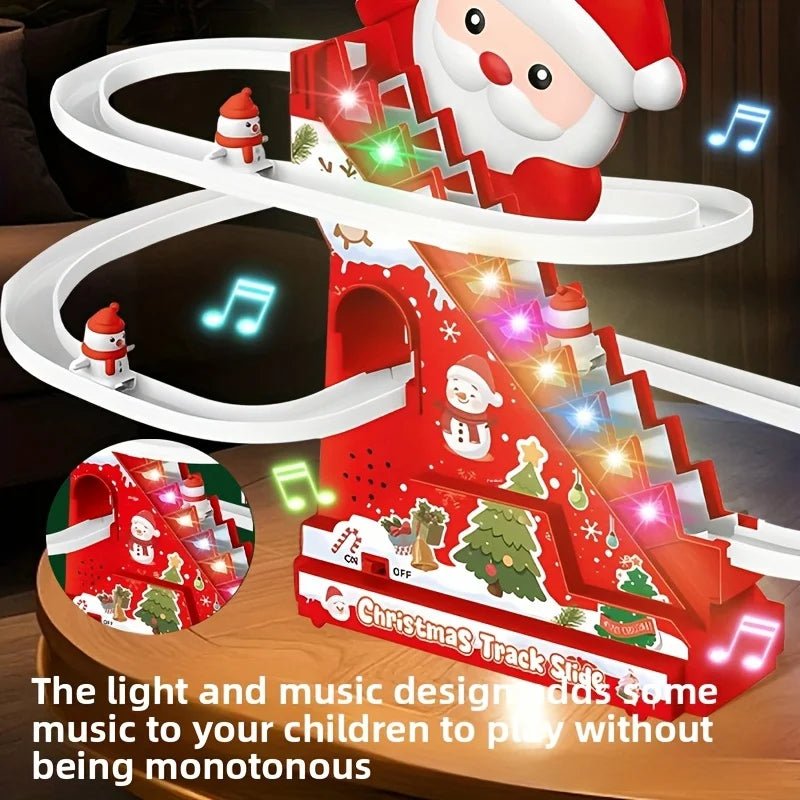 Escadas, escorregadores, brinquedos de Papai Noel, decorações de Natal, o melhor presente para crianças durante o Natal