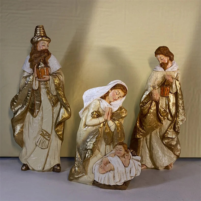 Conjunto de Figuras de Presépio, Cena da Sagrada Manjedoura, Decoração de Natal, Estátua do Nascimento de Jesus, Ornamentos Católicos Cristãos