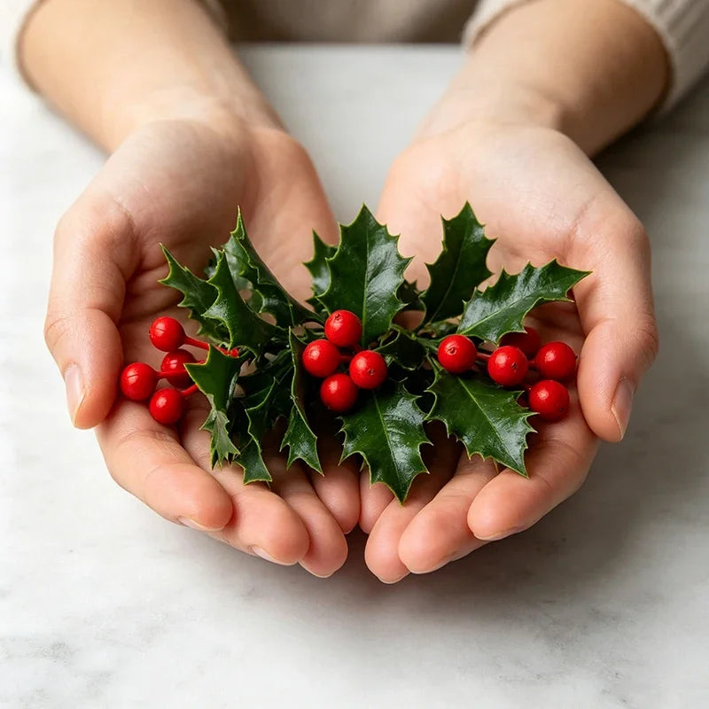 Guirlanda de Natal com Azevinho Artificial, Bagas Vermelhas, Folhas Verdes, Enfeites para Árvore de Natal, Guirlanda, Buquês DIY
