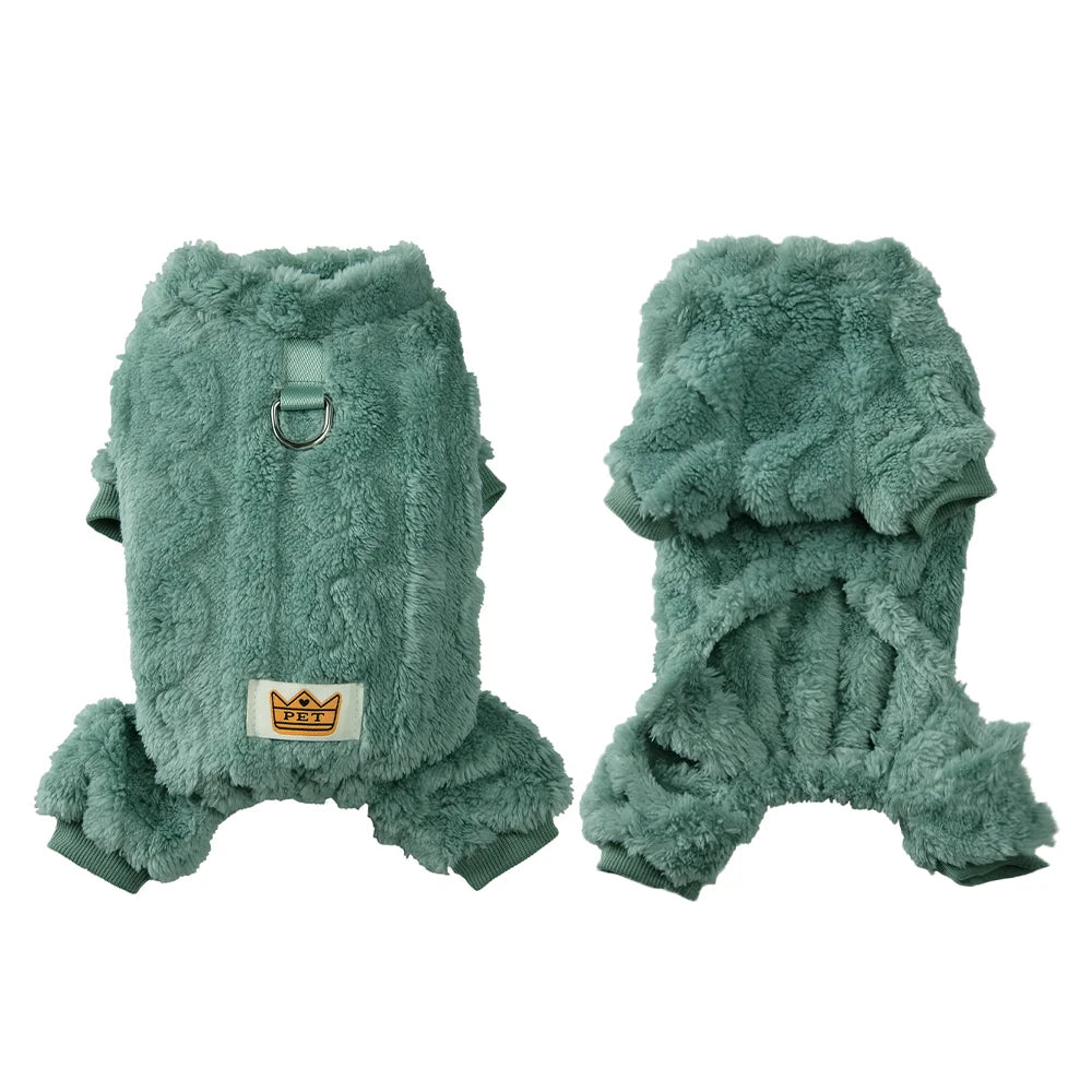 Roupa Quente de Pelúcia para Cães, Macacão de Inverno para Pets, Roupa de Quatro Patas de Lã Macia para Cães Pequenos e Médios, Gatos, Casaco para Filhotes com Anel para Coleira