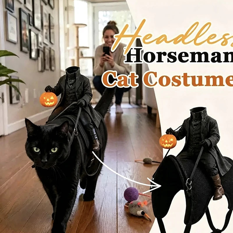 Fantasia de Gato Cavaleiro Sem Cabeça para Festa de Halloween, Ilusão 3D Assustadora de Cavalo, Fantasias de Cavaleiro Sem Cabeça para Animais de Estimação, Cosplay de Cavaleiro das Trevas
