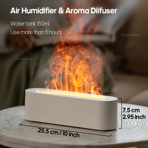 Kinscoter realista colorido chama aromaterapia difusor aroma óleo essencial 150ml usb umidificador de ar purificador ambientador