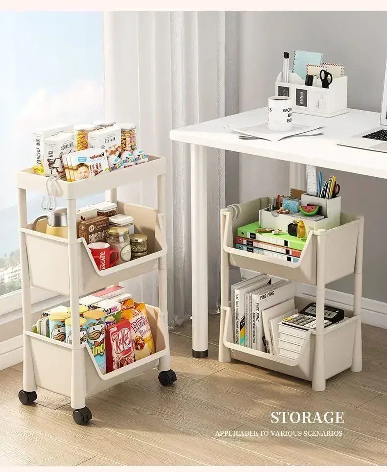 Carrinho Organizador Móvel com Rodas para Casa e Cozinha, Estante de Armazenamento Multicamadas para Lanches, Quarto e Sala de Estar, 2-5 Peças