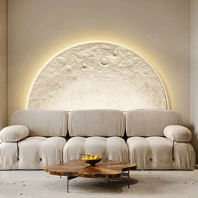Pintura Decorativa para Sala de Estar com Tema Lunar, Pintura com Lâmpada LED de Parede, Painel de Fundo, Sensação de Alto Padrão, Pintura Suspensa em Arenito