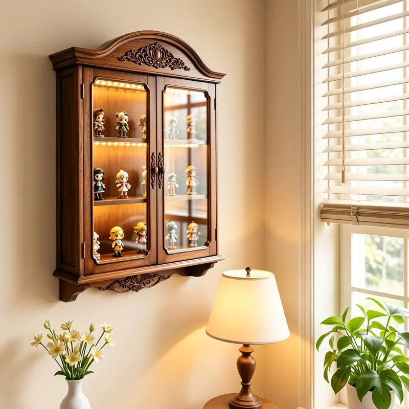 Armário de Armazenamento e Exibição de Madeira Maciça Vintage de Meio Século Montado na Parede para Sala de Estar, Quarto, Escritório, Decoração de Casa, Novo Organizador Inovador