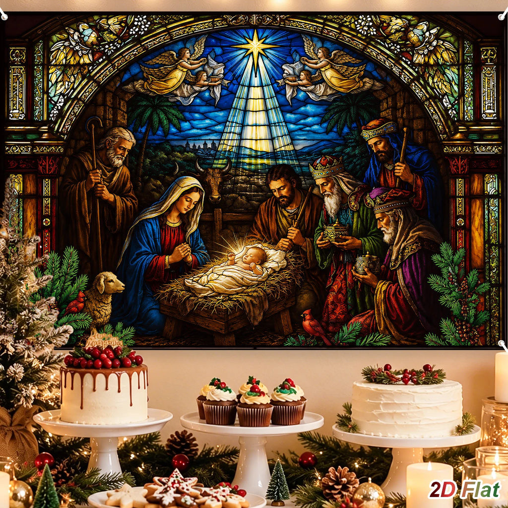 Tapeçaria de Cenário de Presépio Decoração de Feliz Natal para Casa 2026 Fundo do Nascimento de Jesus Natal Ano Novo 2027
