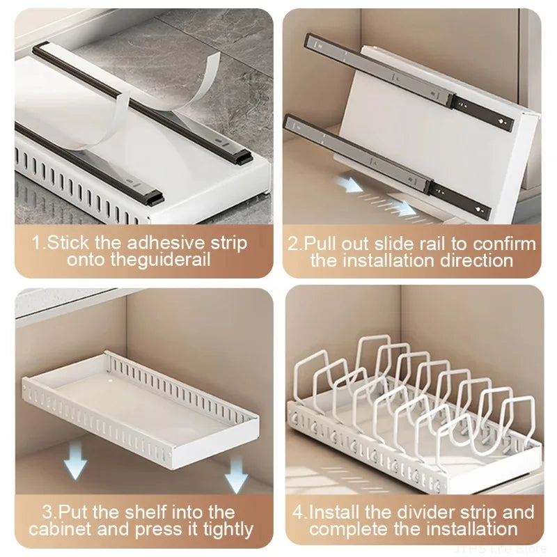 1pc cozinha multifuncional organizador retirar para panelas/panelas tampa deslizante titular rack de especiarias & prato secagem cremalheiras gaveta organizador
