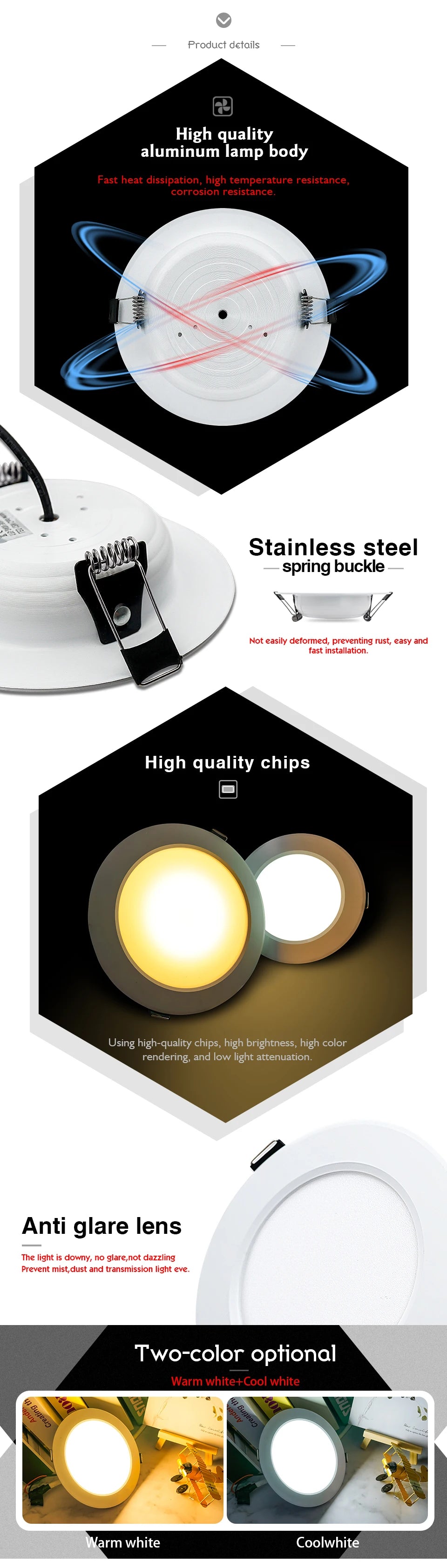 Led downlight 3w 5 7 9 12 15 ac 220v redondo recesso led holofote iluminação de alumínio quarto cozinha lâmpada de teto interior