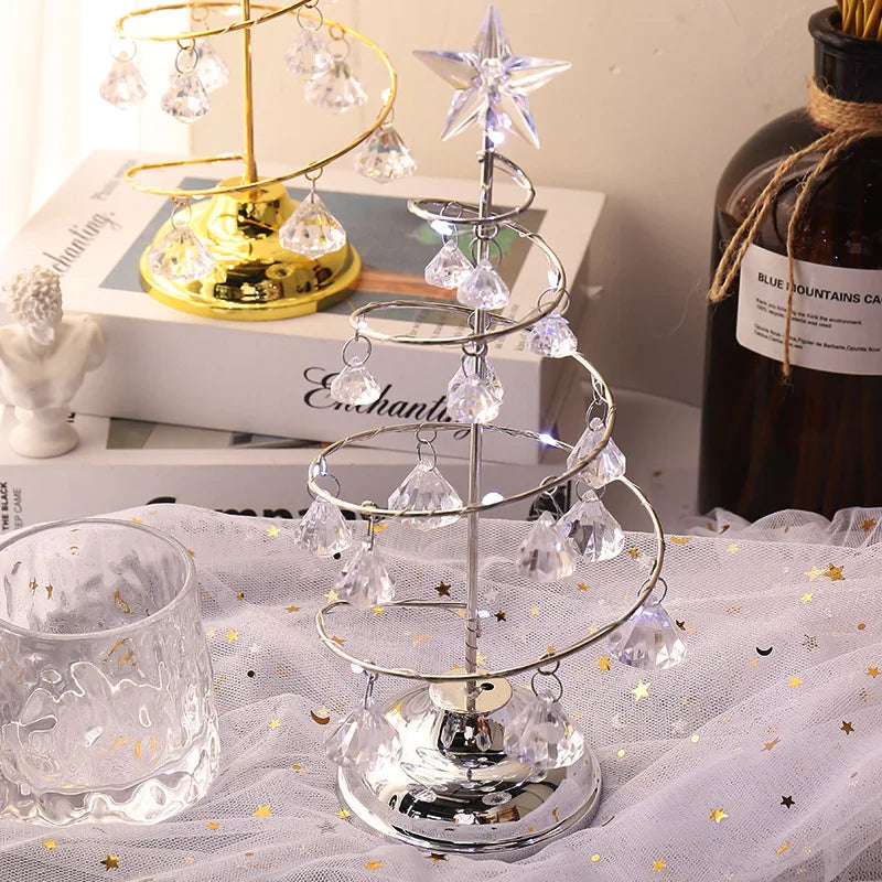 Galvanizado Árvore De Ferro LED Luzes Noturnas, Cristal Luminoso, Decoração De Mesa, Presentes De Natal