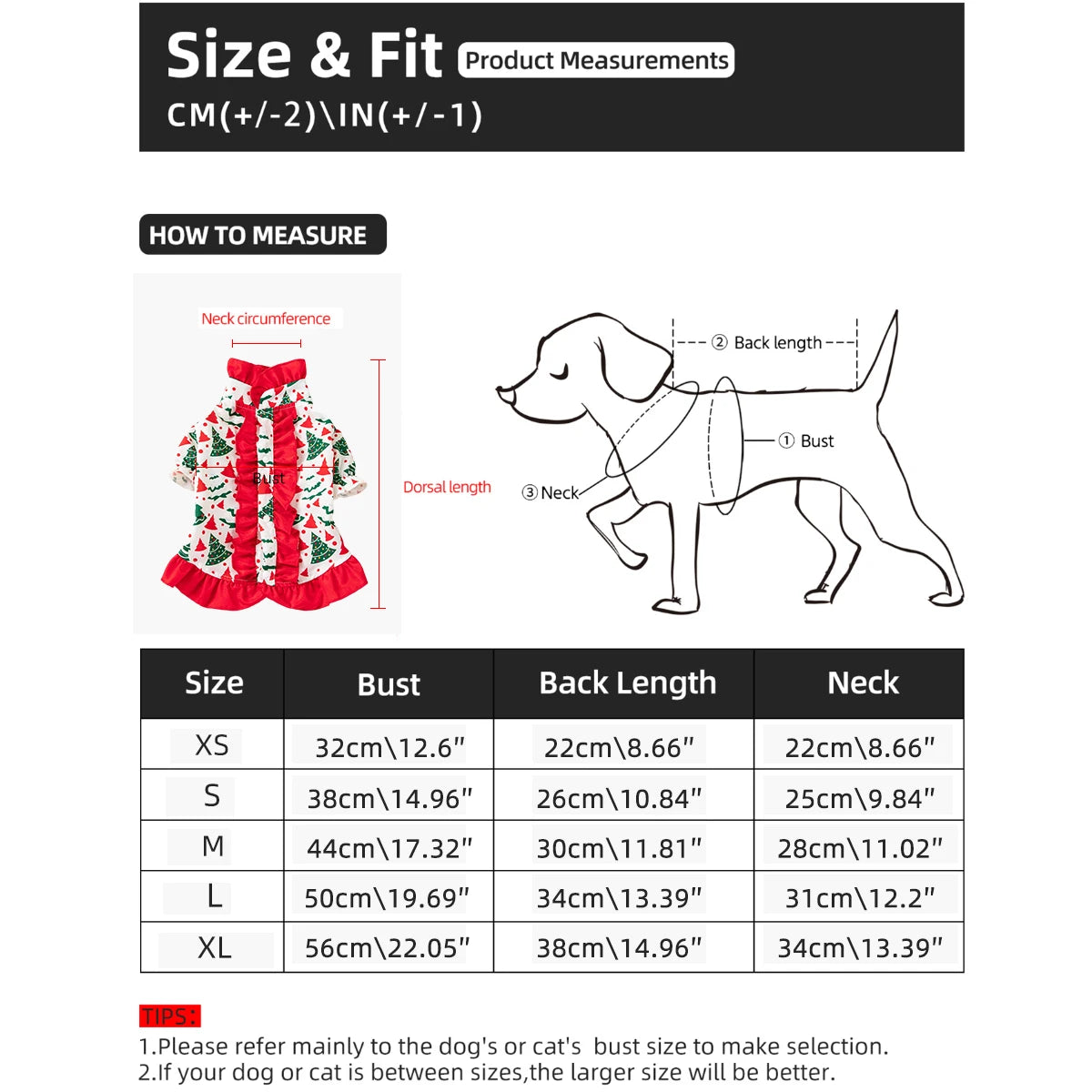 Vestido de Natal para Pets com Estampa de Árvore de Natal, Saia com Babados, Roupa de Festa para Cães e Gatos de Pequeno e Médio Porte, Fantasia Fofa para Pets