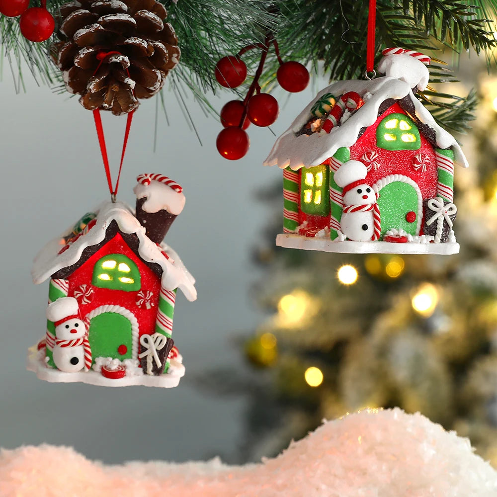 Tema de natal led pingente boneco de neve gengibre papai noel luz casa cerâmica macia pendurado árvore casa decoração festa de ano novo