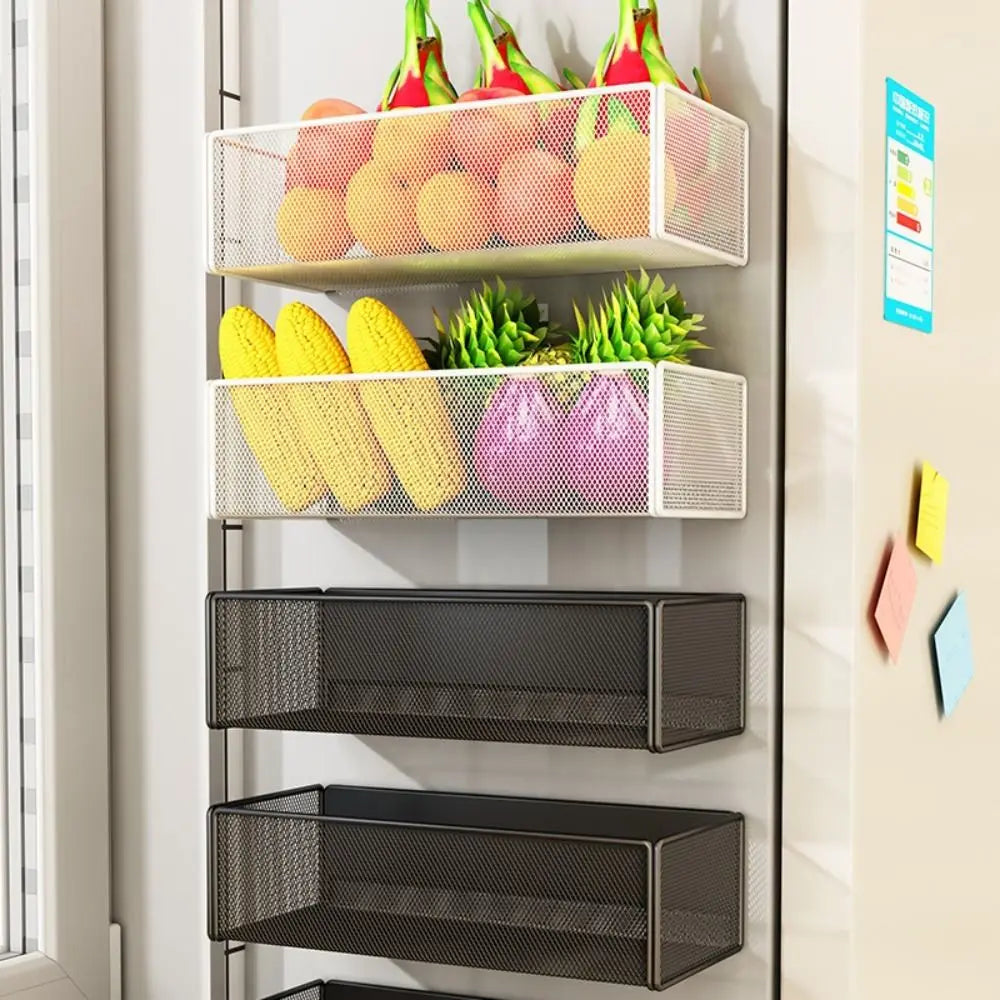 Prateleira Magnética de Metal para Refrigerador, Multifuncional, Sem Furos, Suporte Quadrado Durável para Armazenamento na Cozinha