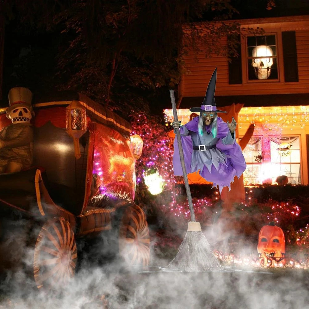 Decoração de Halloween: Bruxa Voadora com Sons e Luzes Assustadores – Fantasia Divertida de Bruxa Assustadora para Jardim, Quintal, Gramado e Ambientes Internos
