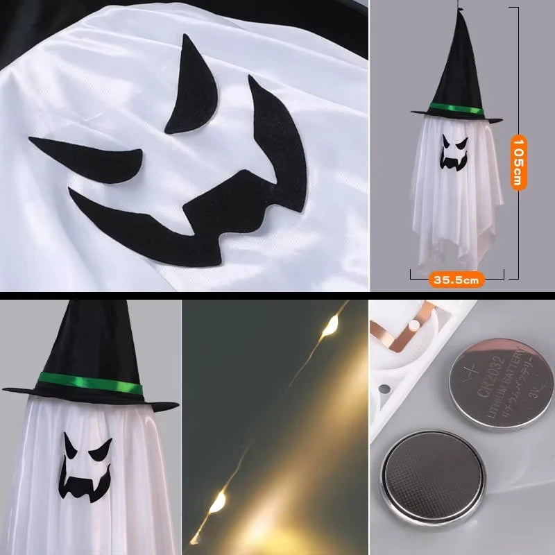 Decoração de Halloween com Fantasma Luminoso LED para Casa, Interior e Exterior, Casa Assombrada, Bar, Adereços de Terror Suspensos, Decoração de Fantasma com Luzes