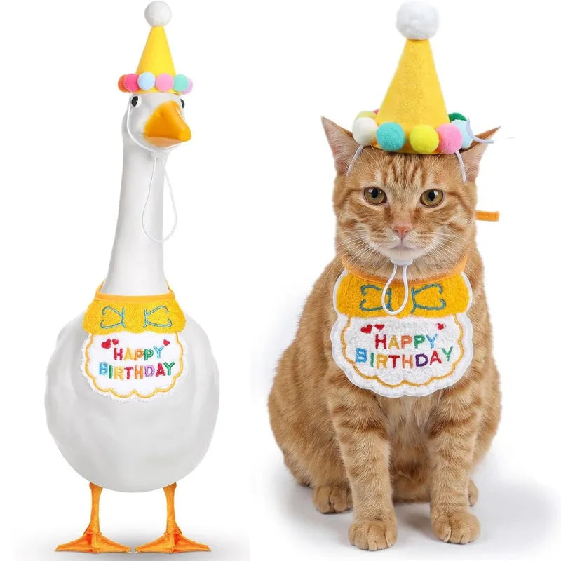 Chapéu de Festa para Animais de Pelúcia, Chapéus de Aniversário para Cães, Gatos, Coelhos, Filhotes, e Roupas para Gansos, Decoração de Patos de Plástico e Cimento