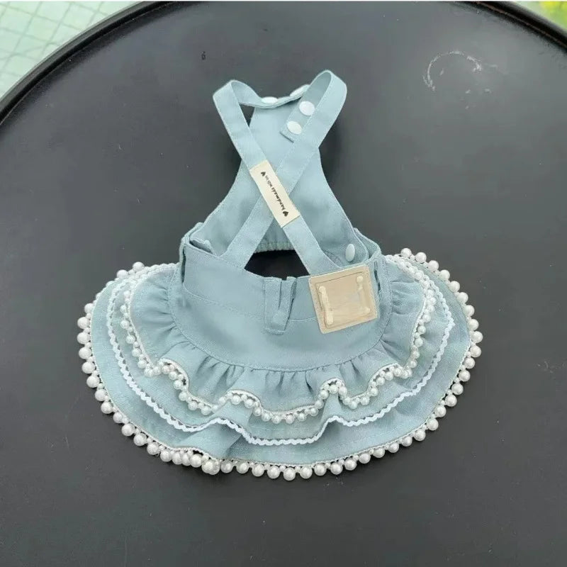 Roupas para animais de estimação para cães e gatos pequenos, blusa de renda com manga bufante, saia jeans, roupa diária fofa para cachorrinhos e gatinhos