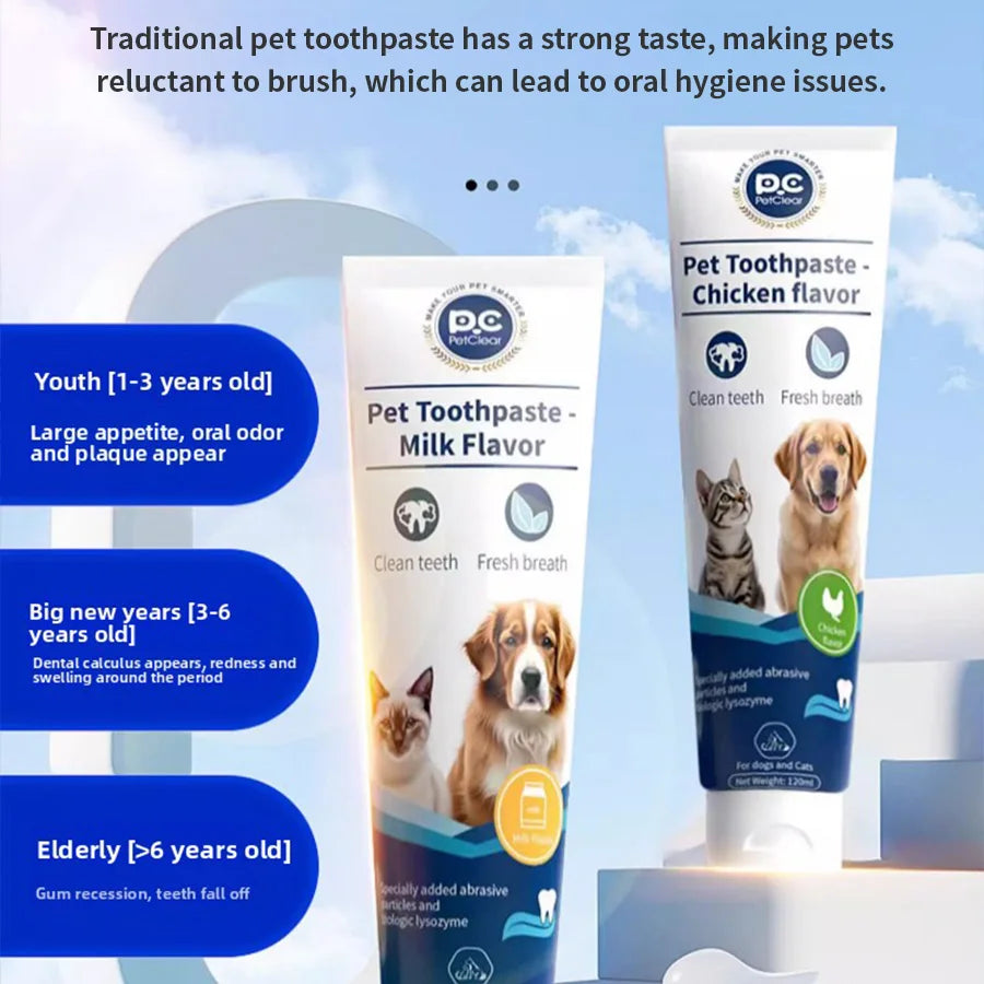 PetClear 120g de pasta de dente para animais de estimação com sabor de leite - remover tártaro, dentes limpos, refrescar a respiração, reduzir a placa para animais de estimação