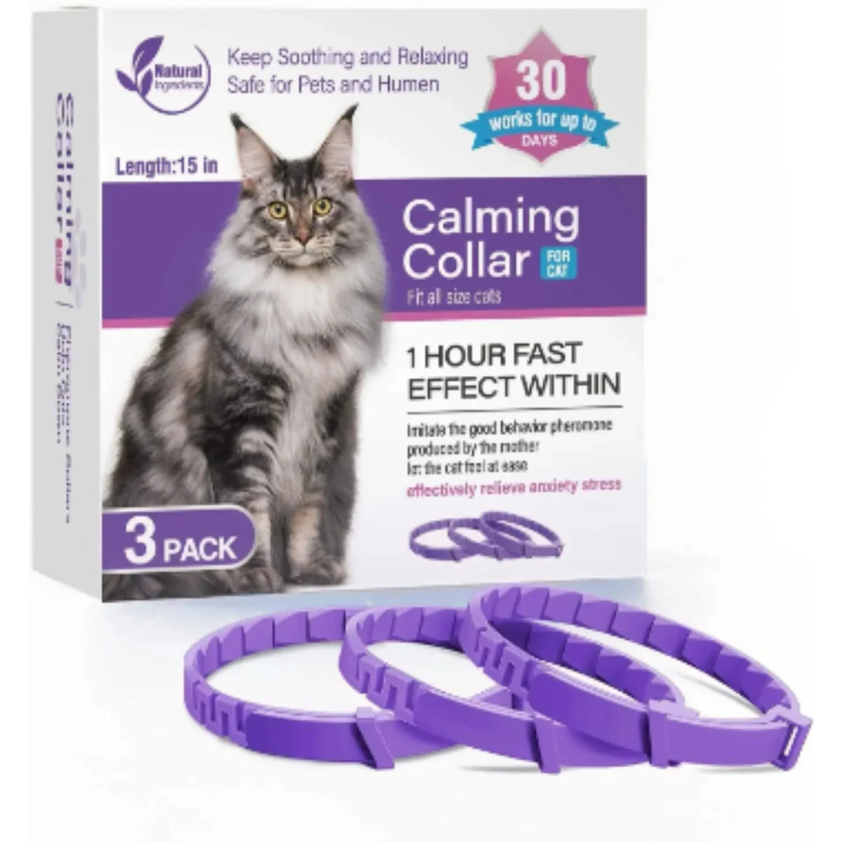 Coleira calmante para animais de estimação, para gatos, cães, ajustável, ansiedade, feromônio, reduzindo coleira para animais de estimação, duradoura, natural, calma, relaxar, calmante
