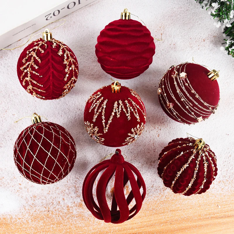 4 pçs 8cm vinho vermelho bola de natal ornamento decoração da árvore de natal esferas pingente textura de veludo bola ano novo decoração para casa