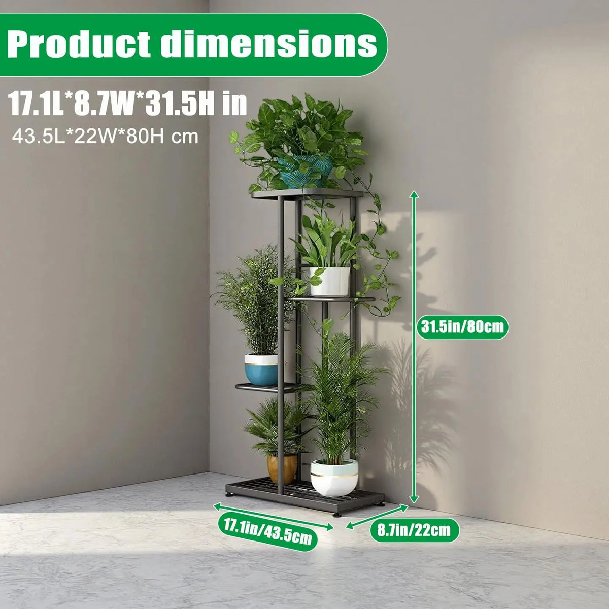 Suporte de Metal para Plantas de 4 Níveis para Uso Interno e Externo, Prateleira de Canto para Jardim, Varanda, Sala de Estar e Pátio