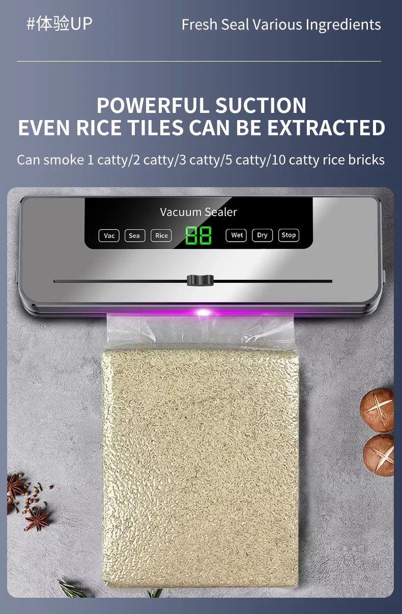 Seladora elétrica a vácuo, 110v/220v, máquina de embalagem de alimentos secos/úmidos, selagem de saco com cortador de alimentos uv, máquina de embalagem a vácuo de alimentos