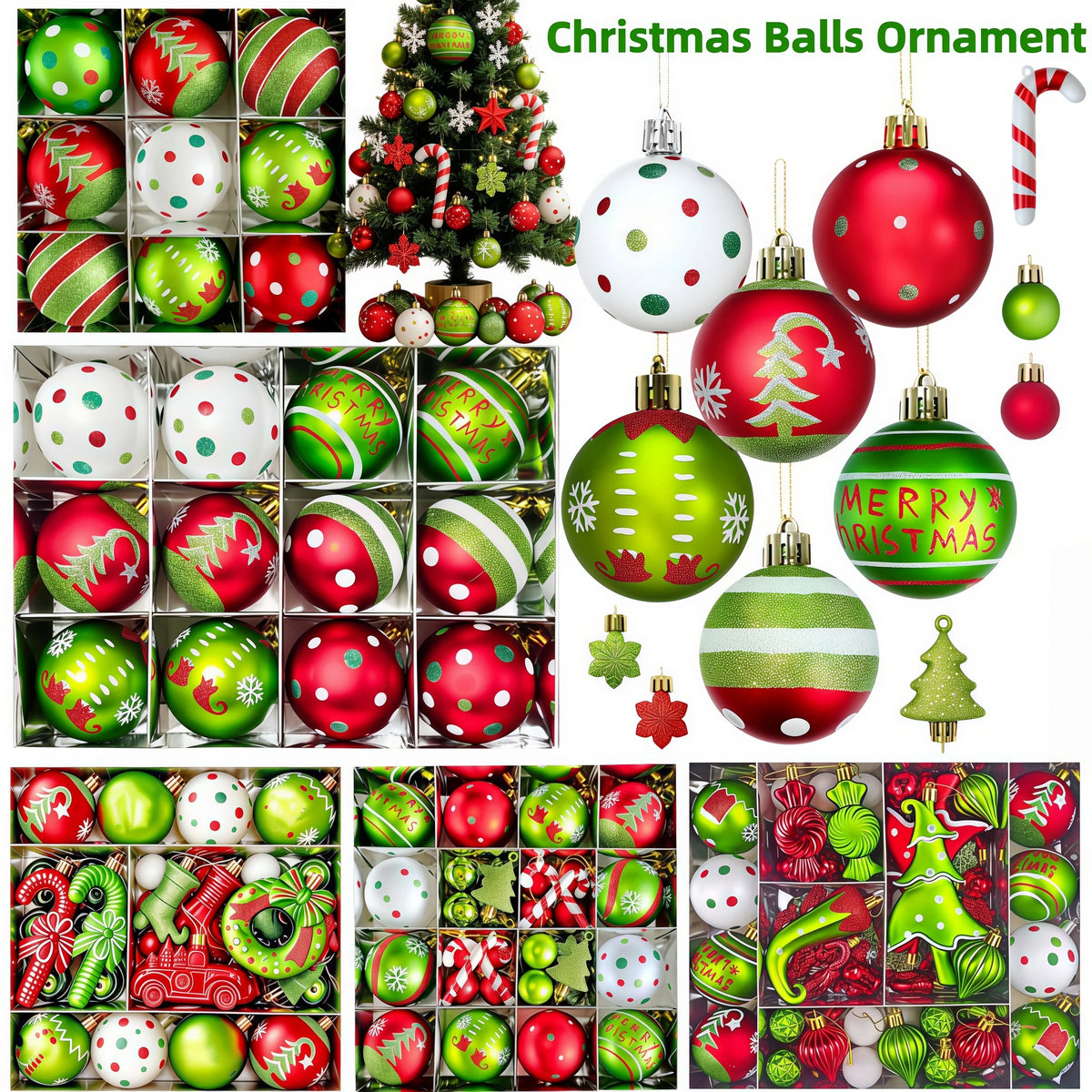 Conjunto de enfeites de bolas de Natal, verde e vermelho, para pendurar na árvore de Natal, ideal para festas de Ano Novo e como presente.