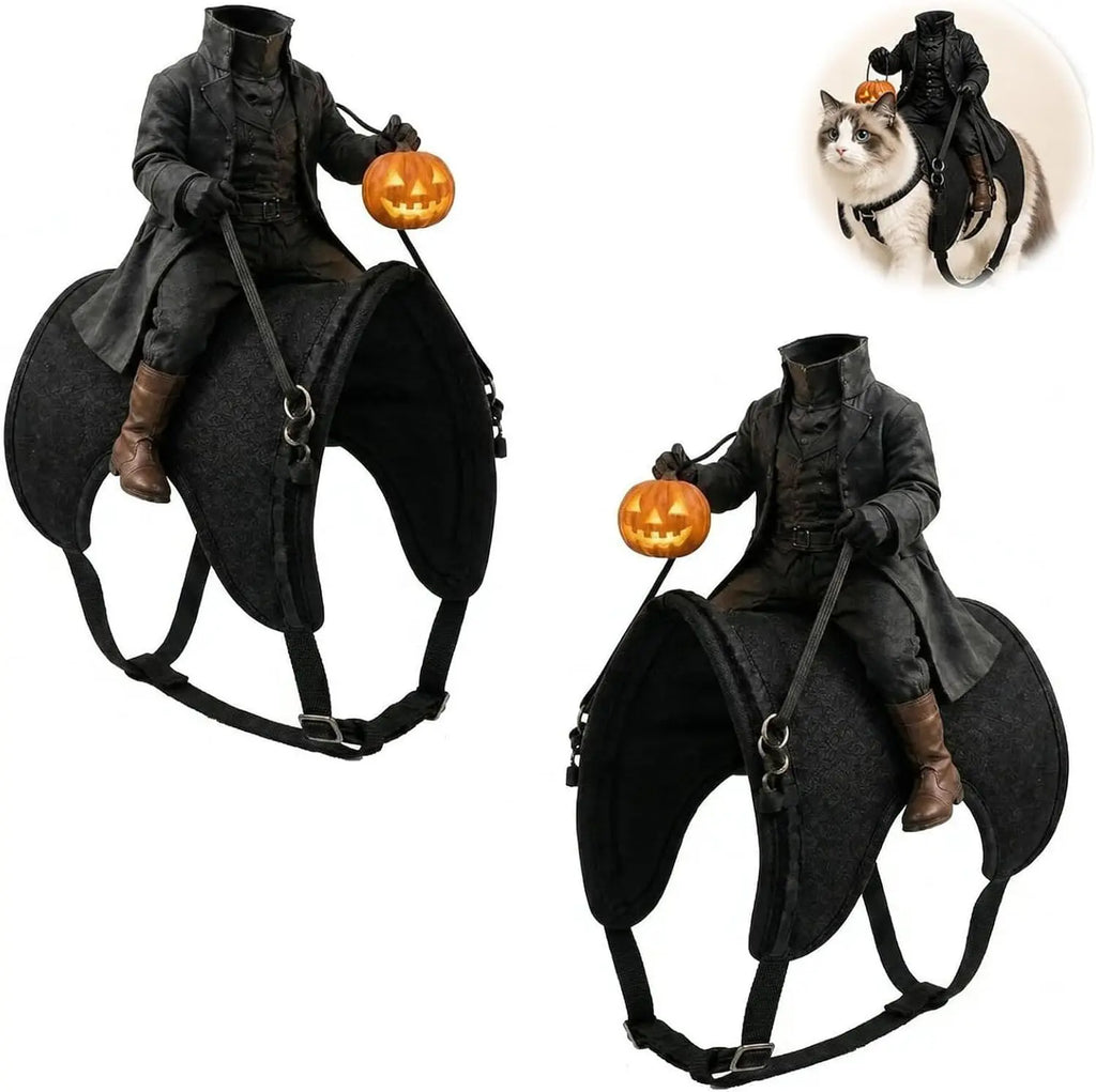 Fantasia de Cavaleiro Sem Cabeça para Animais de Estimação para Festa de Halloween, Traje Assustador de Ilusão de Montar em Cavalo 3D, Fantasia Realista de Cavaleiro Sombrio para Fotos