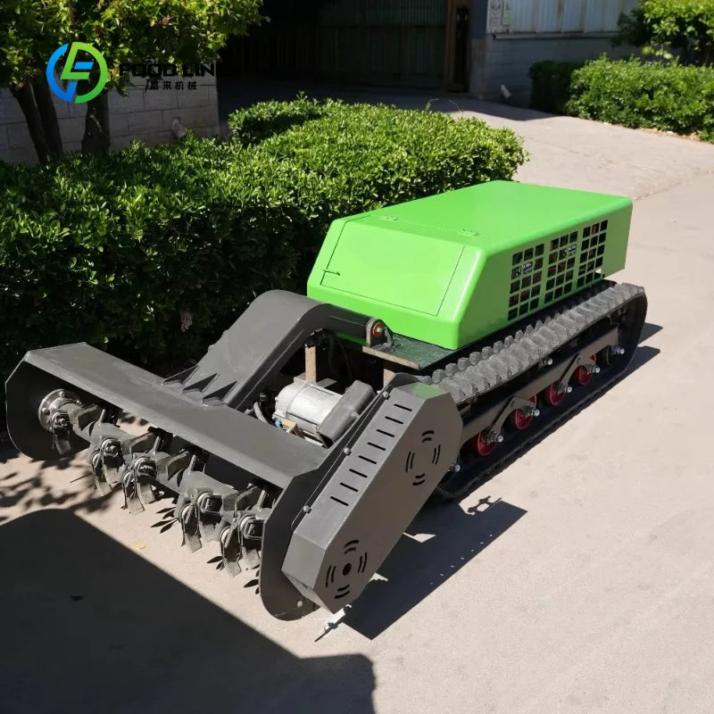 Cortador de Grama Elétrico com Controle Remoto e Esteira, Máquina Florestal com Aparador de Cerca Viva para Uso Comercial