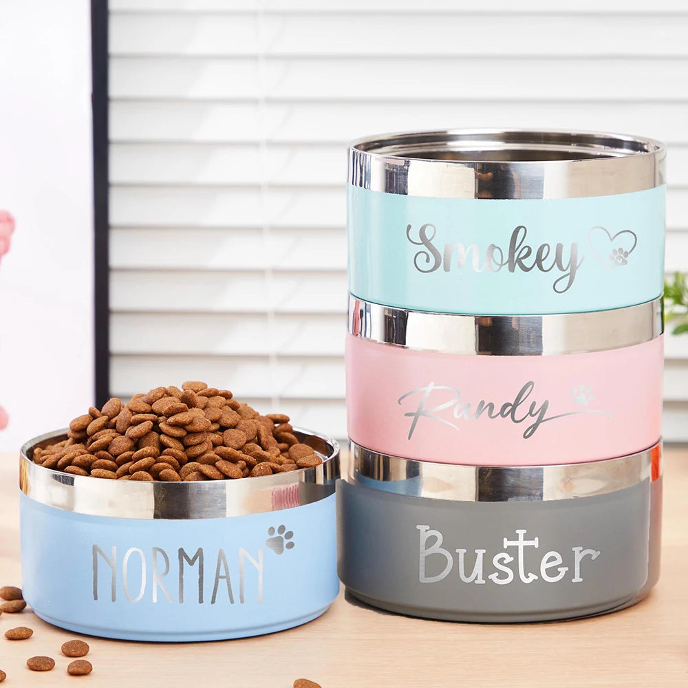 Tigela Personalizada de Aço Inoxidável para Cães e Gatos, Tigela de Alimentação a Vácuo Dupla, Grande Capacidade para Ração e Água