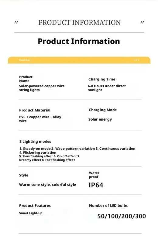 Luzes de Cordão Solares LED 300LED 8 Modos à Prova d'Água Luzes de Fada Alimentadas por Energia Solar para Decoração de Natal ao Ar Livre Lâmpada Estrelada