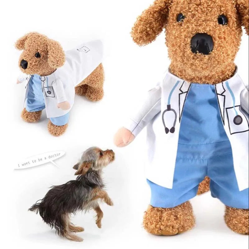 Roupas para animais de estimação gato cão cosplay médicos traje filhote de cachorro vestido branco engraçado casaco vestido de festa para pequenos animais de estimação roupas chihuahua trajes