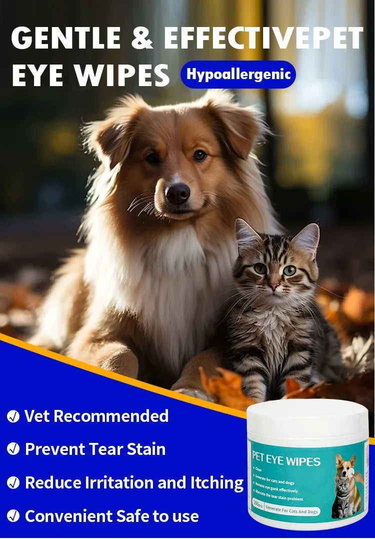 Produtos de limpeza para animais de estimação, toalhetes para remover marcas de rasgo, limpeza de tecidos molhados, limpeza de olhos de gato, remoção de marcas de rasgo e limpeza de animais de estimação