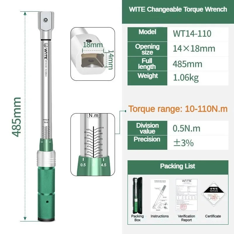 Chave de torque aberta multifuncional, predefinição ajustável, alta precisão, cabeça substituível, chaves de torque, ferramentas manuais profissionais Kasa & Pet